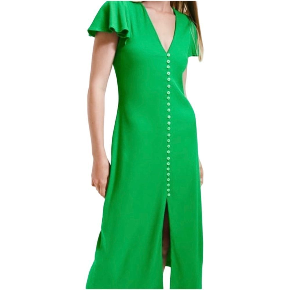 NWOT Zara Green Flutter Sleeves Ribbed Knit Maxi Dress